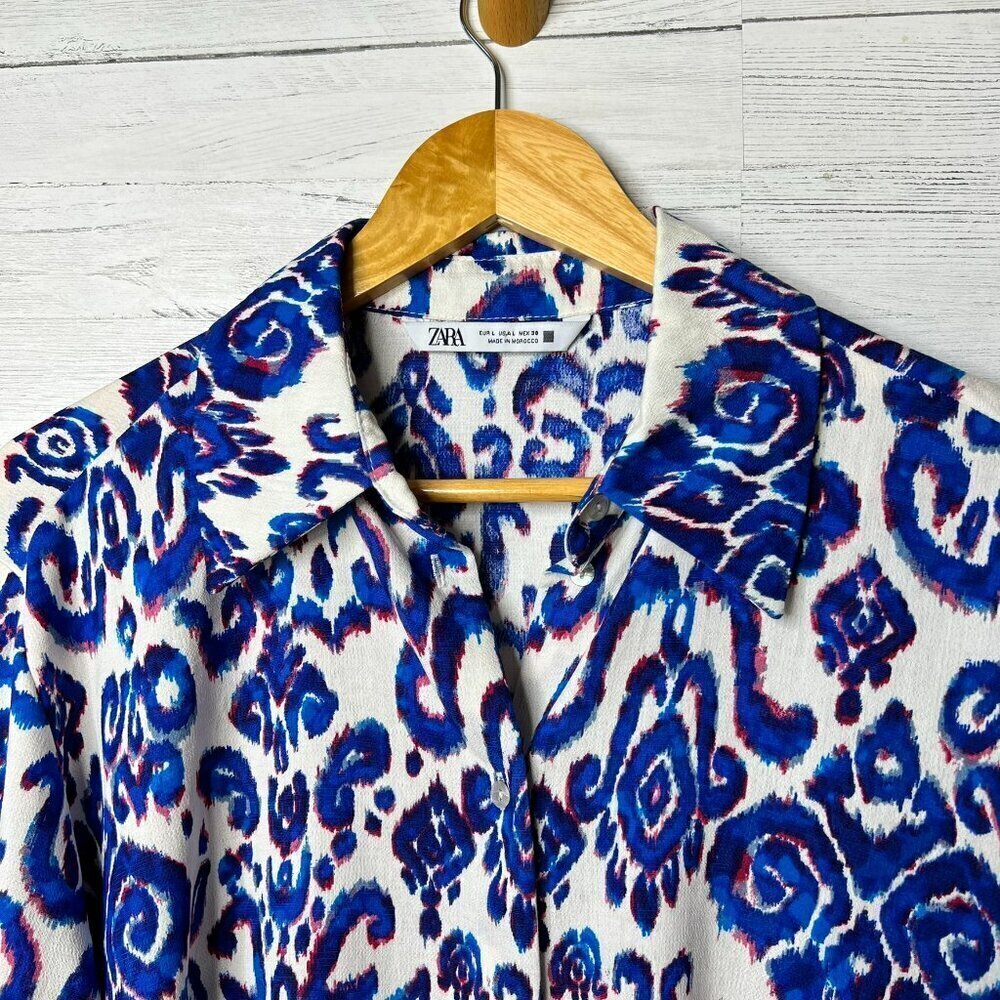 Zara Blouse Womens Size Large Tribal Puma Pattern Tunic Magali Shirt Colorful - Picture 7 of 14